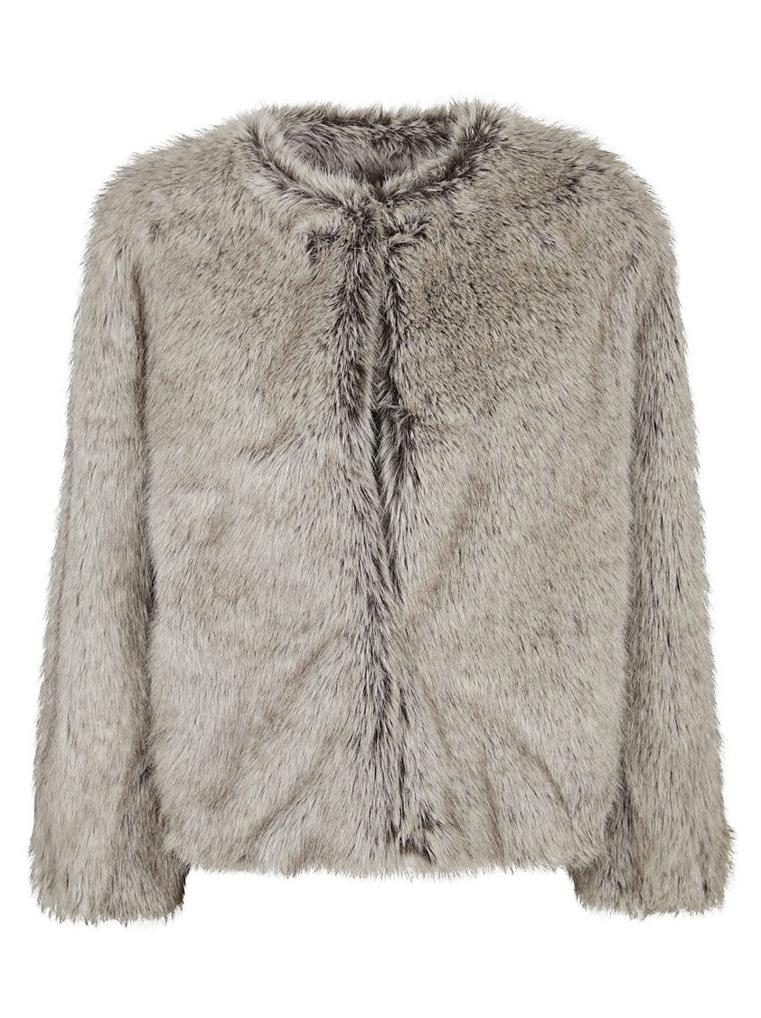 Antonelli Cropped Faux Fur Jacket With Round Neckline And Relaxed Fit