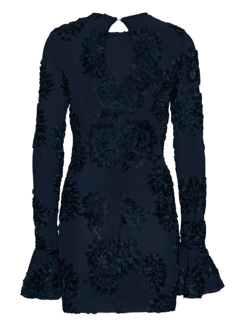 Rotate Fitted Mini Dress With Floral Appliqués And Keyhole Back