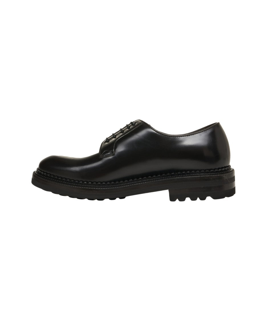 Green George Smooth Leather Derby Shoes With Grooved Sole