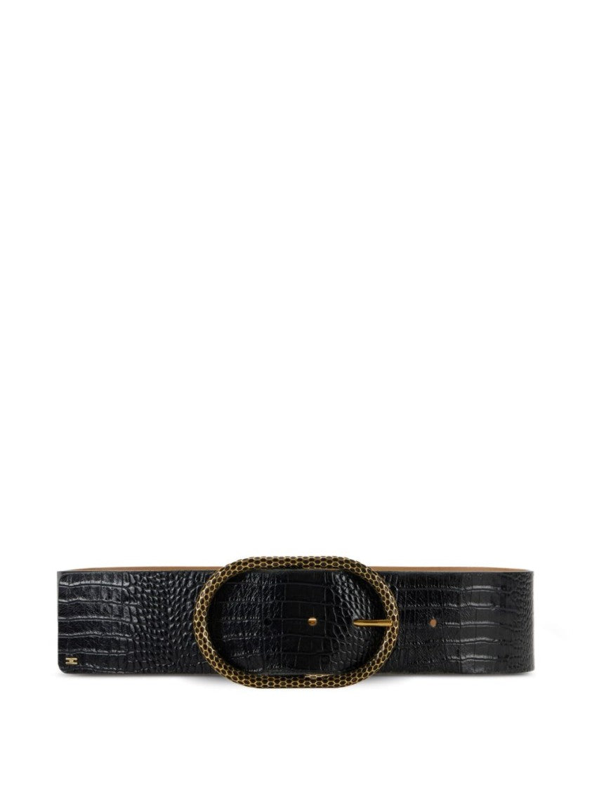 Elisabetta Franchi Textured Black Calf Leather Belt