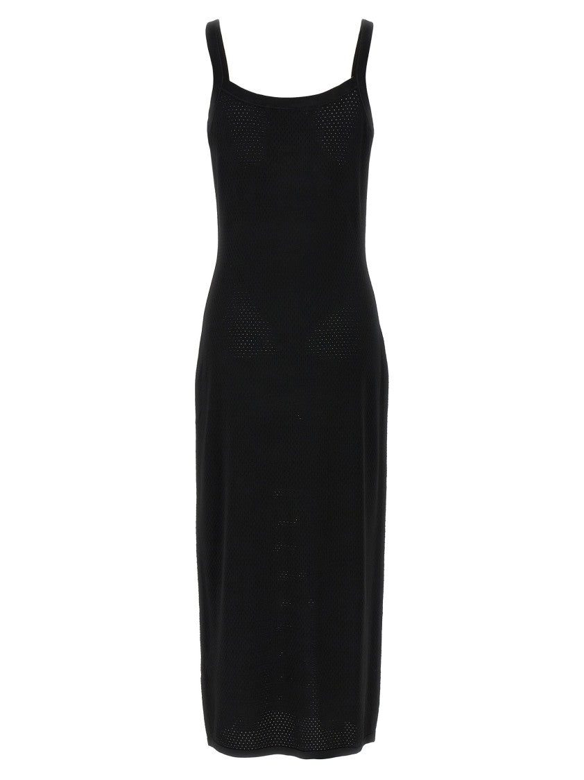 T By Alexander Wang Openwork Mesh Midi Dress With Fitted Silhouette