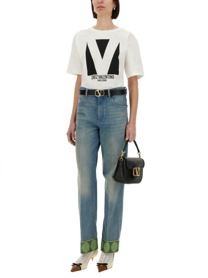 Valentino Denim Pants With Jacquard Edges