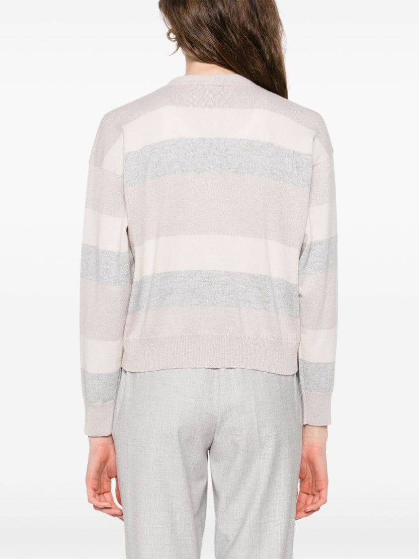 Peserico Beige Button-Down Sweater With V-Neckline