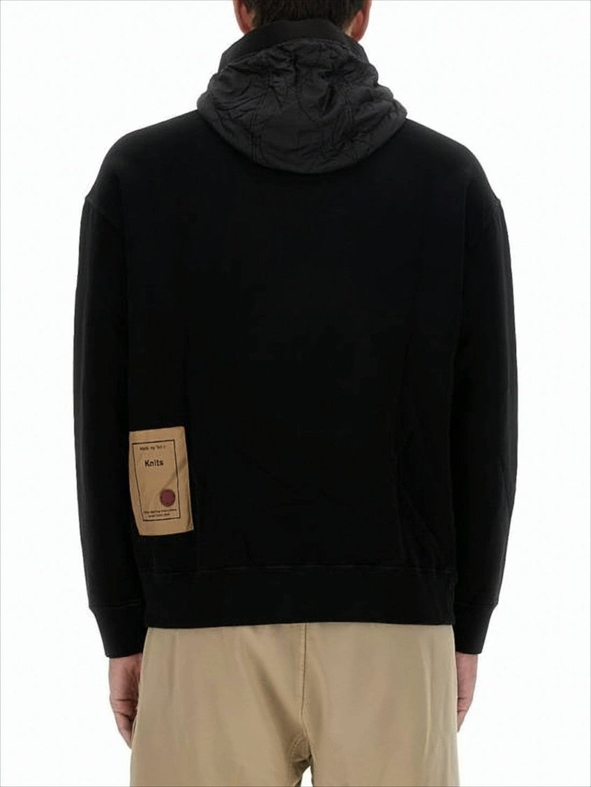 Ten C Black Pullover Hoodie With Textured Hood