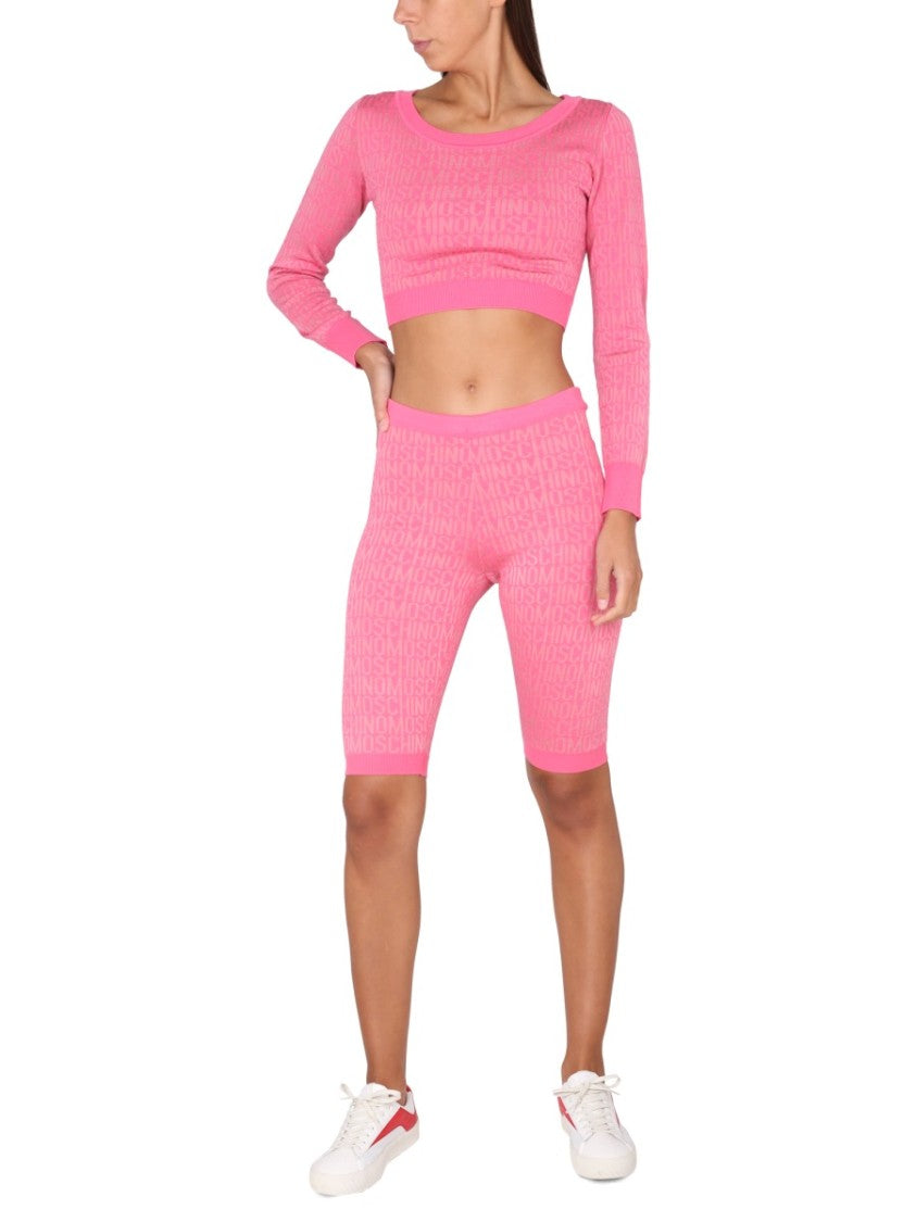Moschino Cropped Pullover With Allover Logo Pattern