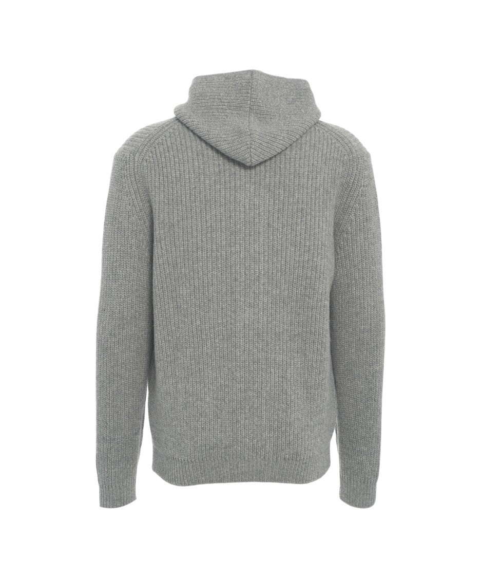 Gender Ribbed Knit Cardigan With Hood And Button Closure