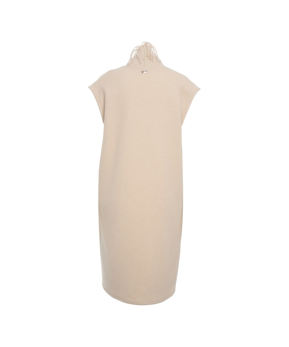 Herno Sleeveless Beige Gilet With Fringe Detailing And Nylon Inserts