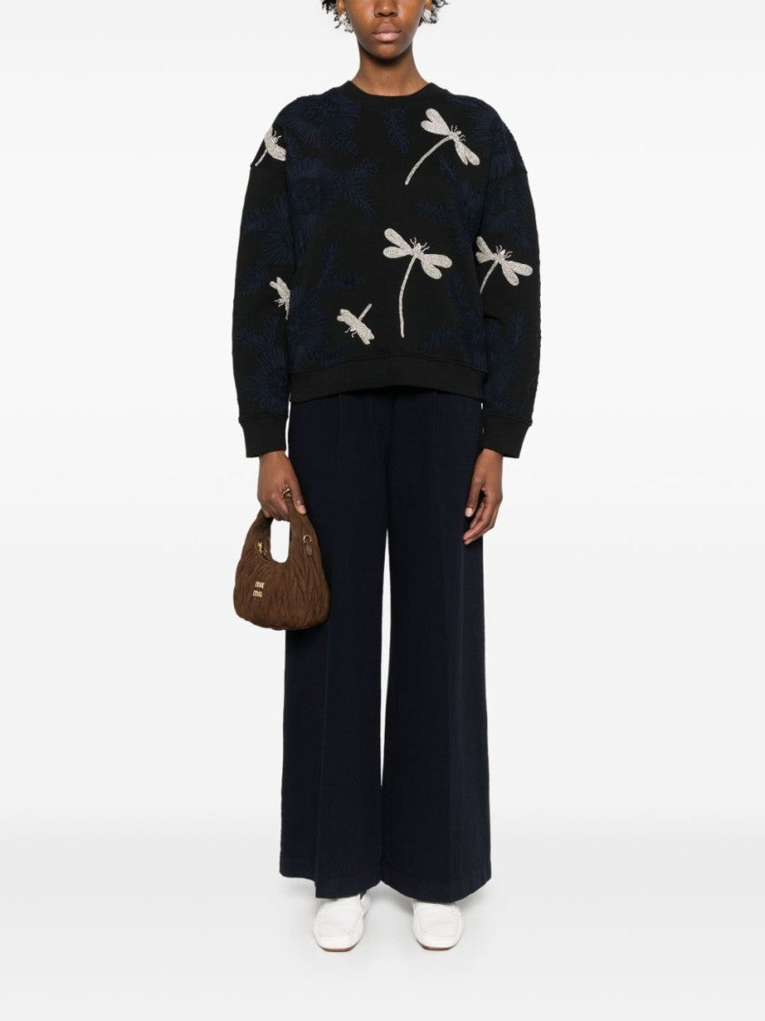 Forte Forte Embroidered Black Sweatshirt With Textured Floral Motifs