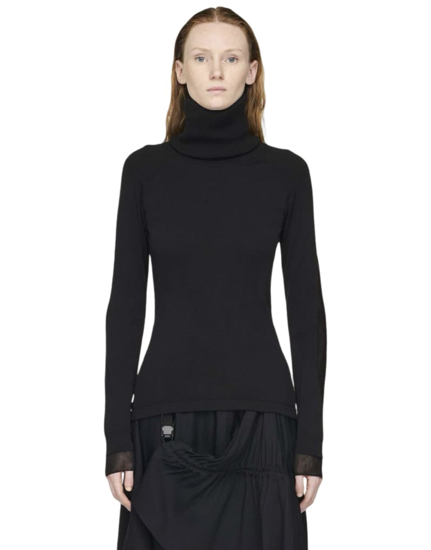 Y-3 Fitted Long-Sleeved Top With High Turtleneck And Sheer Panels