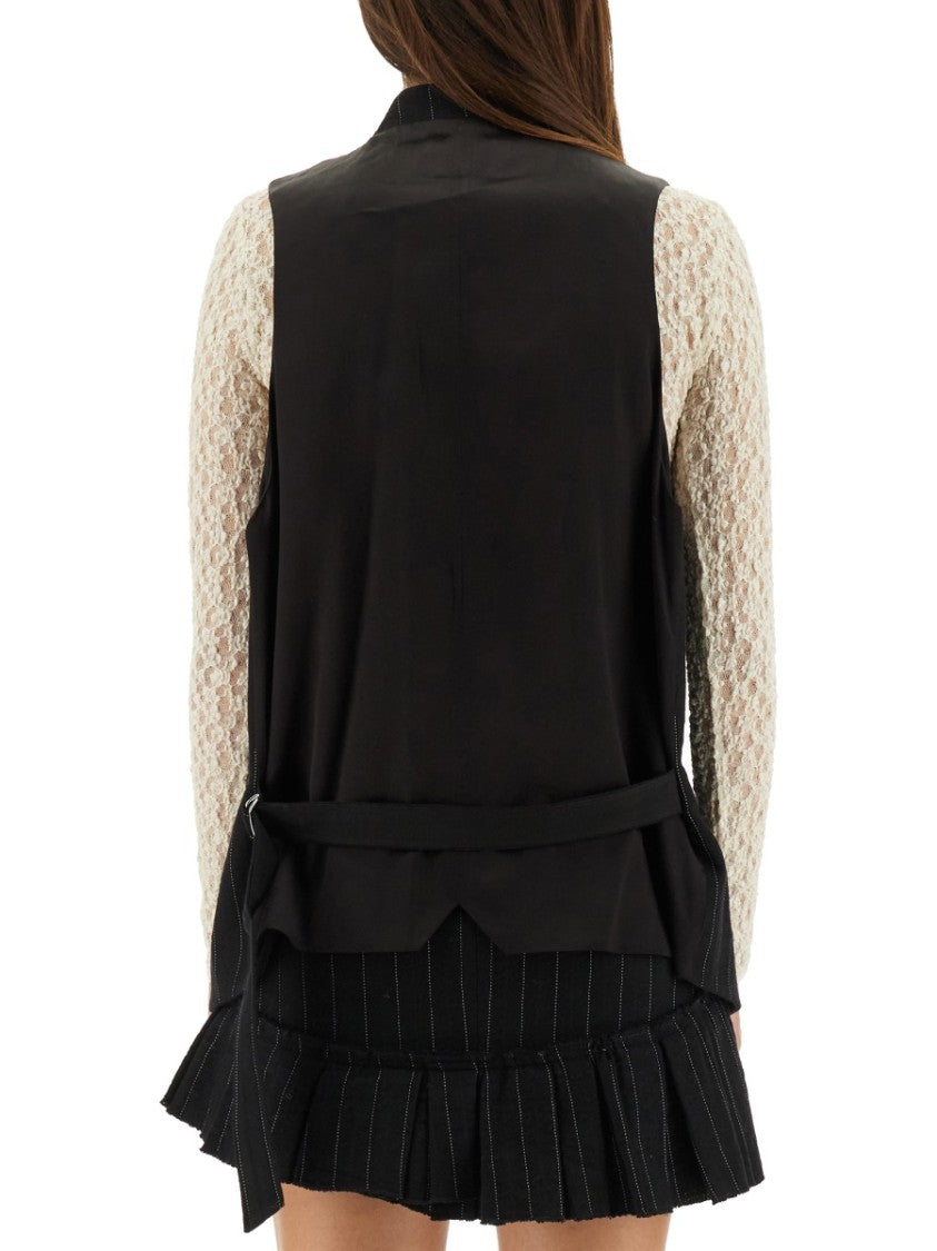 Isabel Marant Pinstripe Vest With Asymmetrical Silver-Tone Eyelets