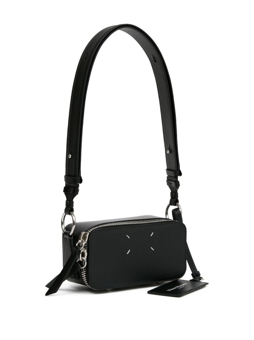 Maison Margiela Compact Black Shoulder Bag With Signature Four-Stitch Logo