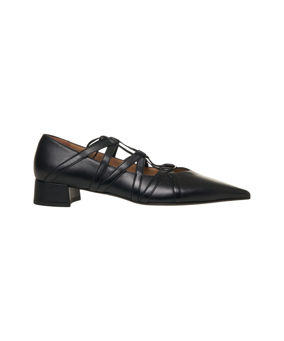 Gender Pointed Toe Nappa Leather Pumps With Crossover Straps