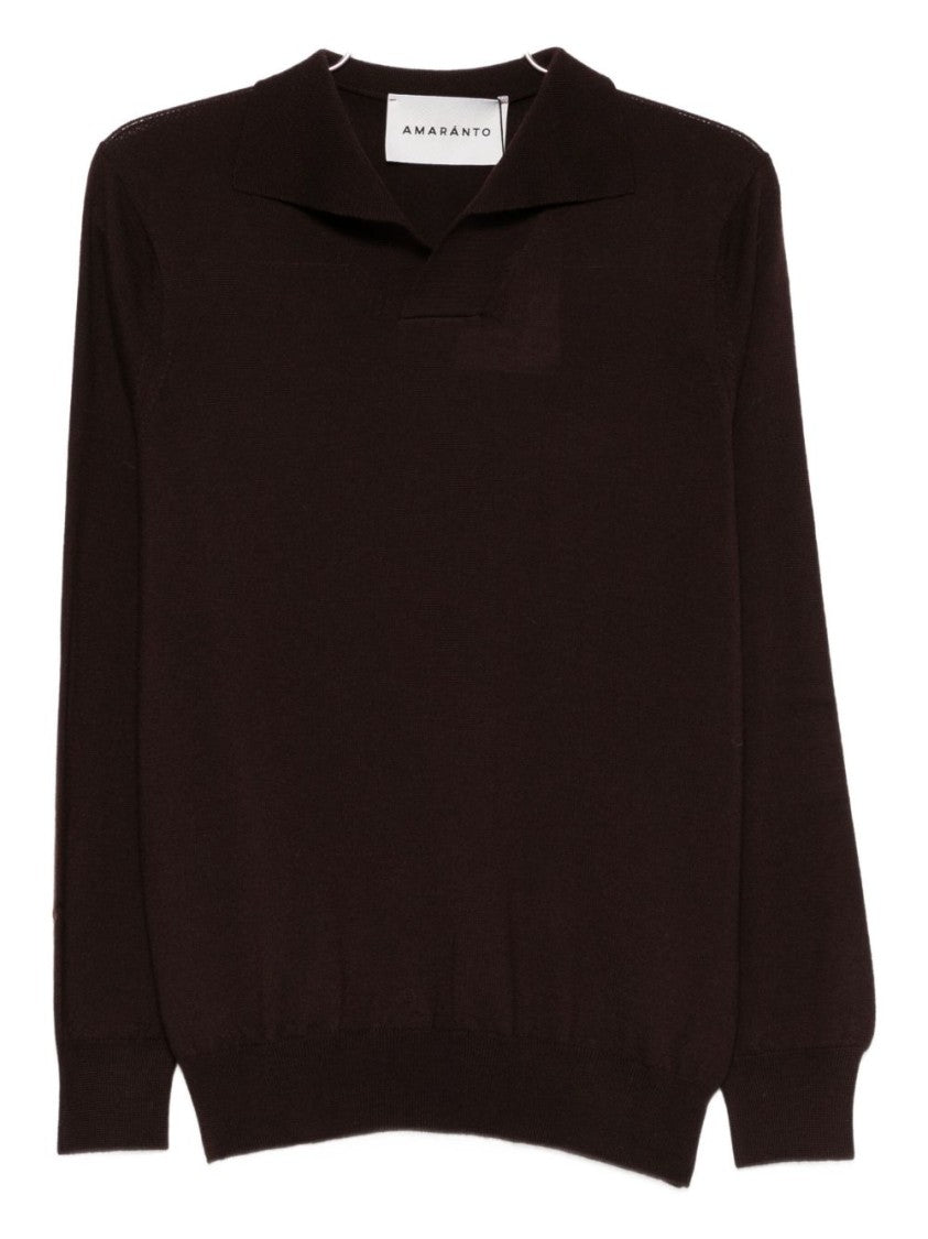 Amaranto Classic-Fit Brown Sweater With Subtle Collar Detail