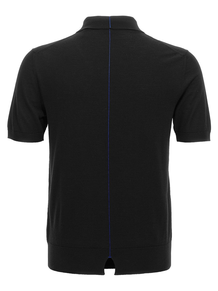 Burberry Contrast-Embroidered Black Wool Polo Shirt