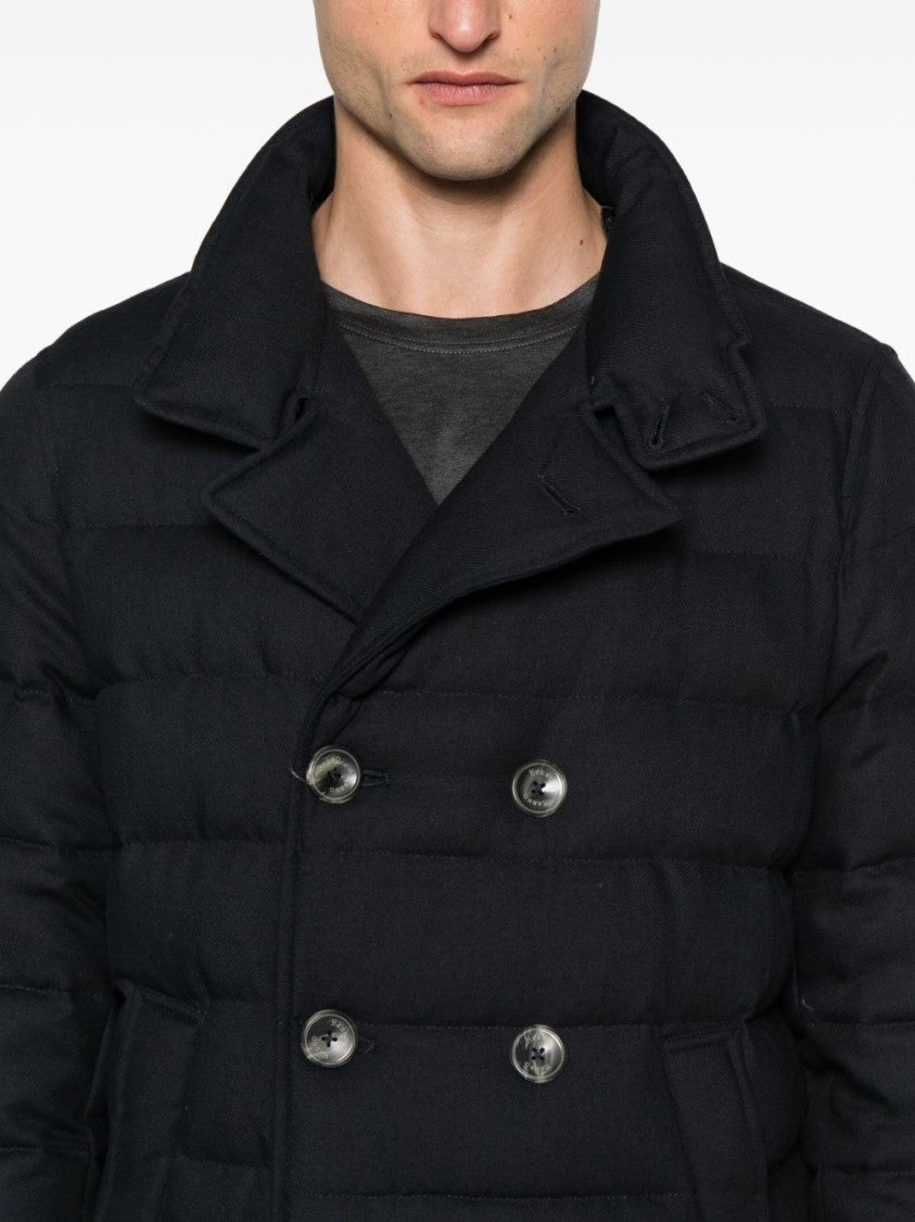 Herno Double-Breasted Blue Coat With Quilted Design