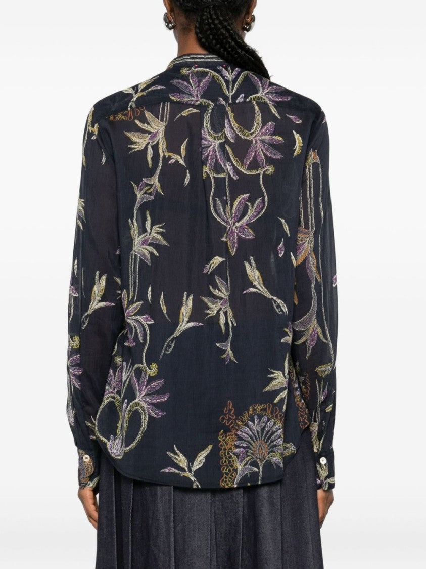Forte Forte Floral Pattern Blouse With Mandarin Collar