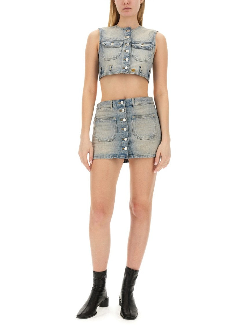 Courrèges Fitted Cropped Top With Button-Down Front And Chest Pockets