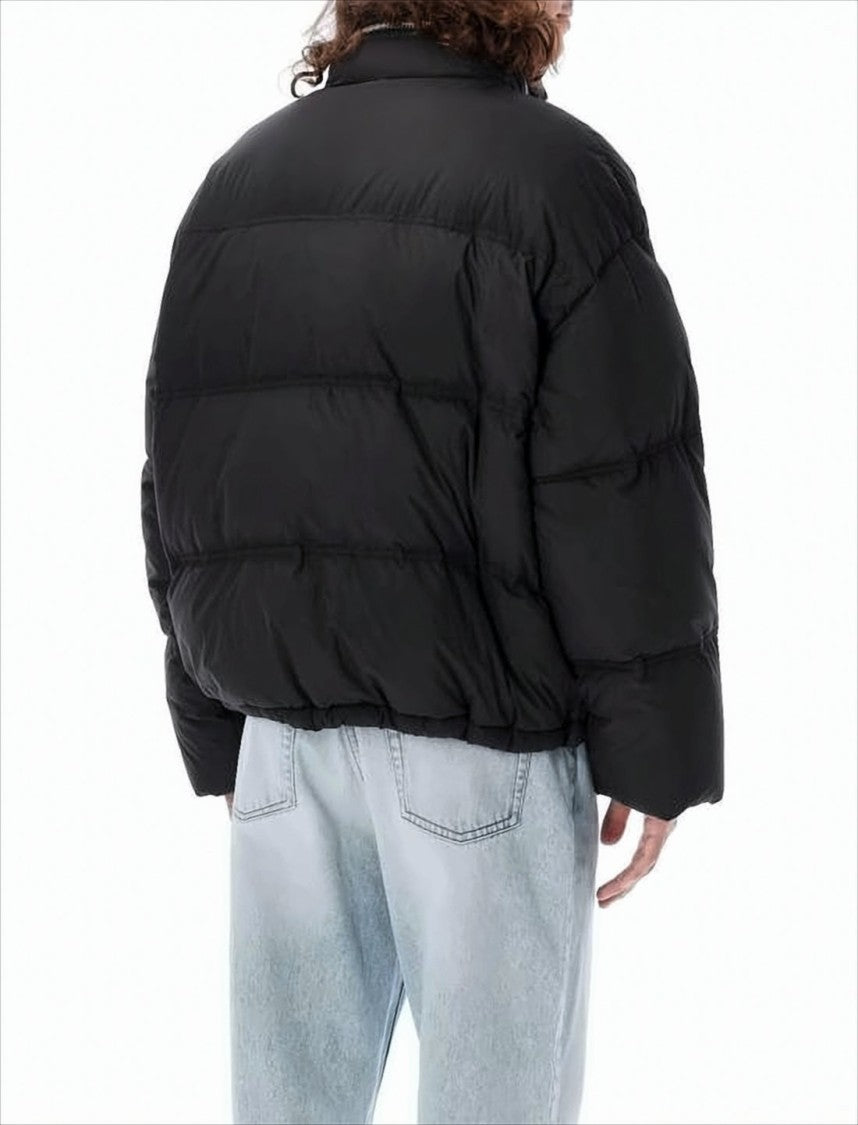 Ami Boxy Black Puffer Jacket With High Collar And Plush Interior