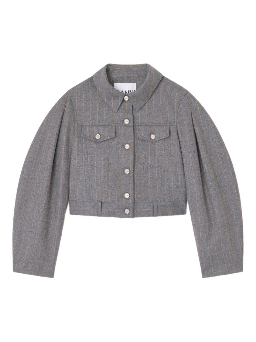 Ganni Structured Cropped Jacket With Voluminous Sleeves
