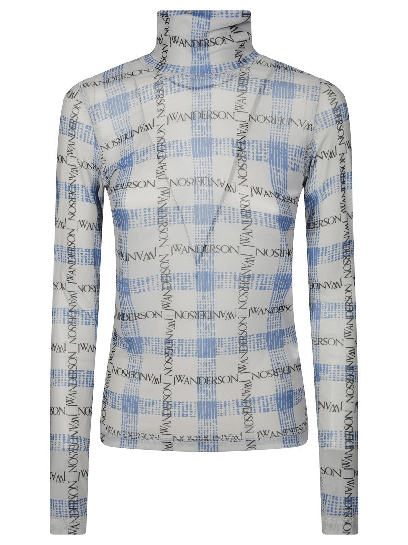 J. W. Anderson Checkered Turtleneck Top With High Collar