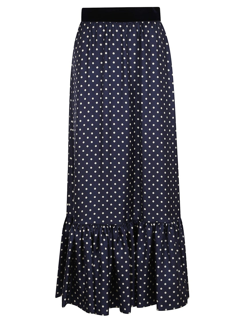 Valentino Garavani Blue Polka Dot Twill Skirt With Ruffle Hem