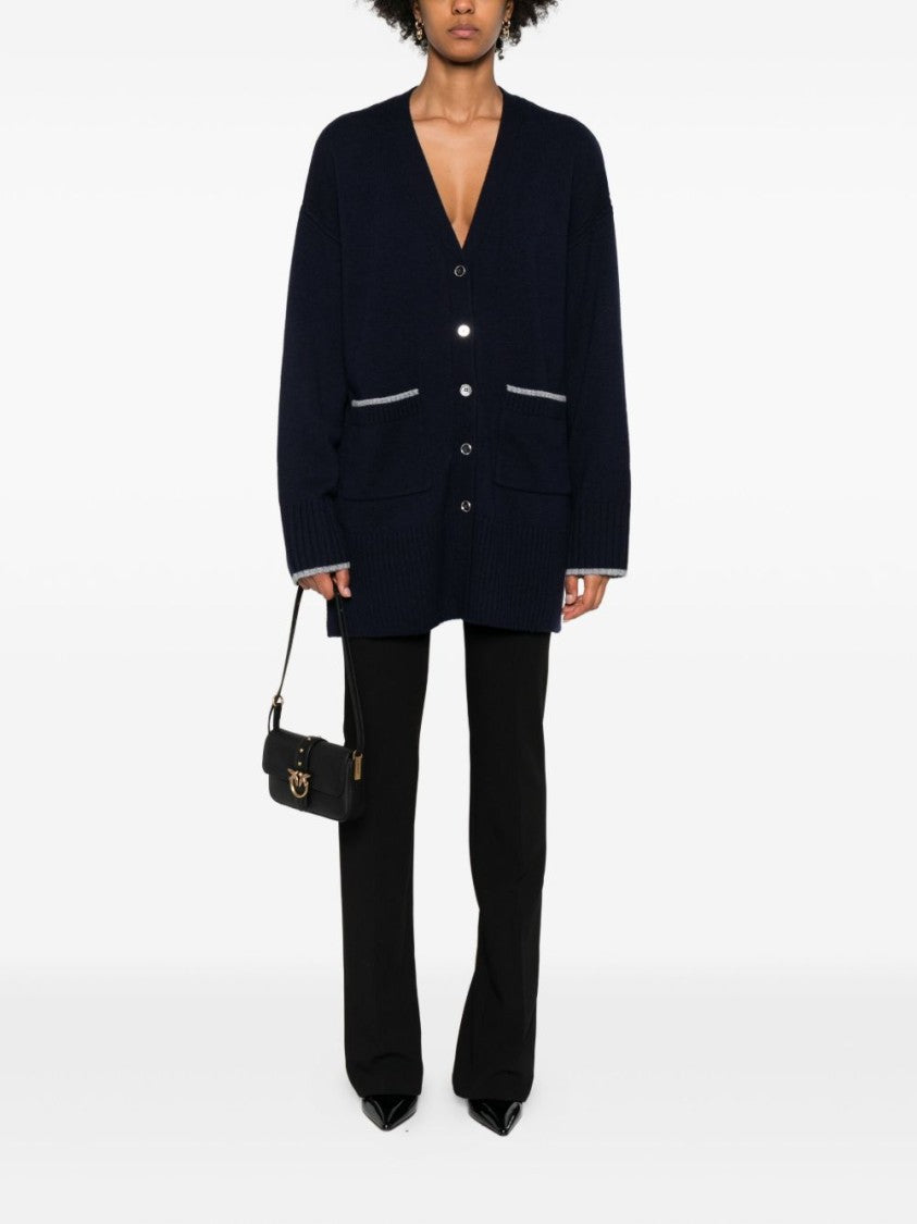 Pinko Long-Sleeved Cardigan Sweater With Deep V-Neck