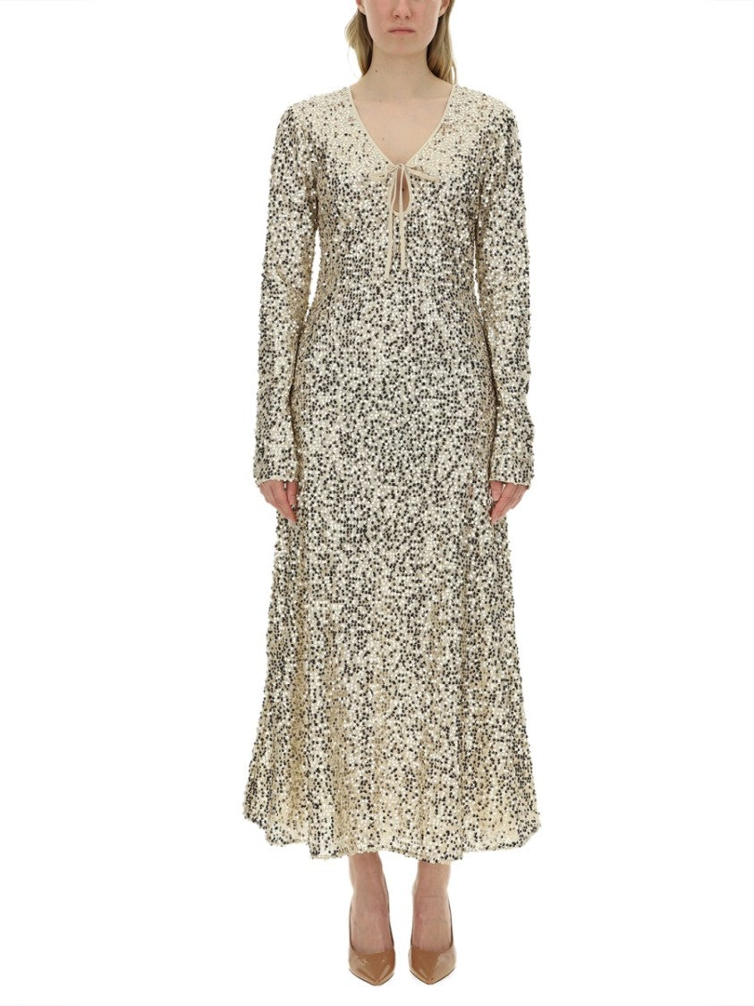 Rotate Sequined Maxi Dress With Deep V-Neckline