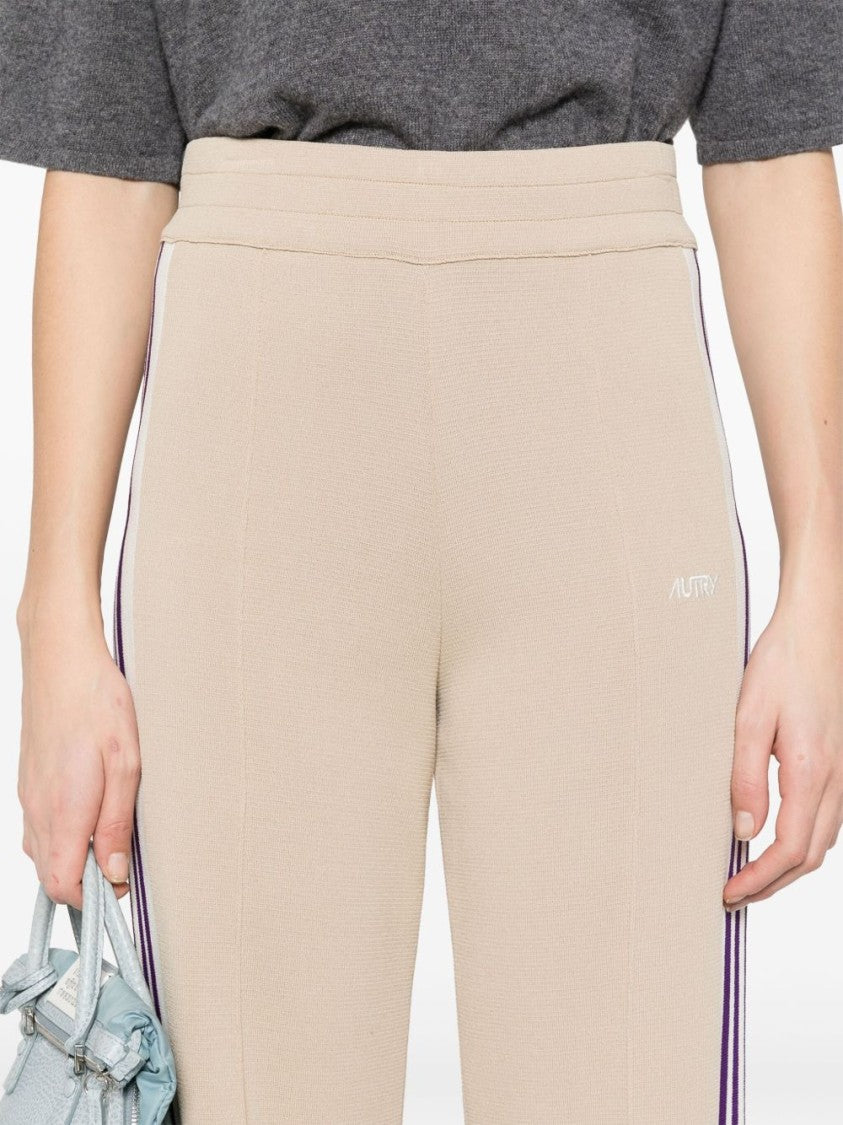 Autry High-Waisted Sand Trousers With Contrasting Stripes