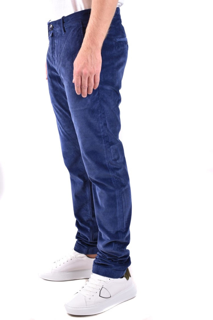 Jacob Cohen Tailored Dark Blue Trousers With Subtle Corduroy Texture