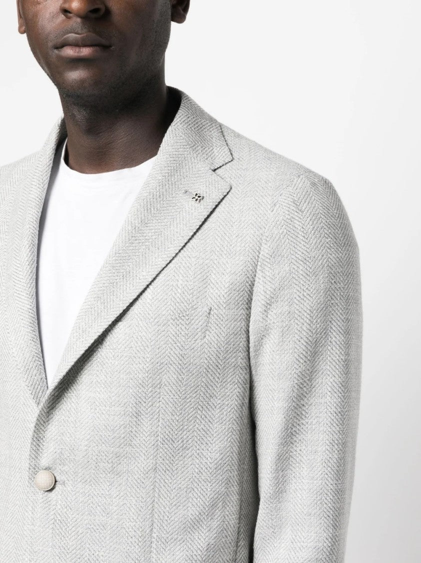 Tagliatore Herringbone Men's Jacket With Fabric Blend And Tailored Fit