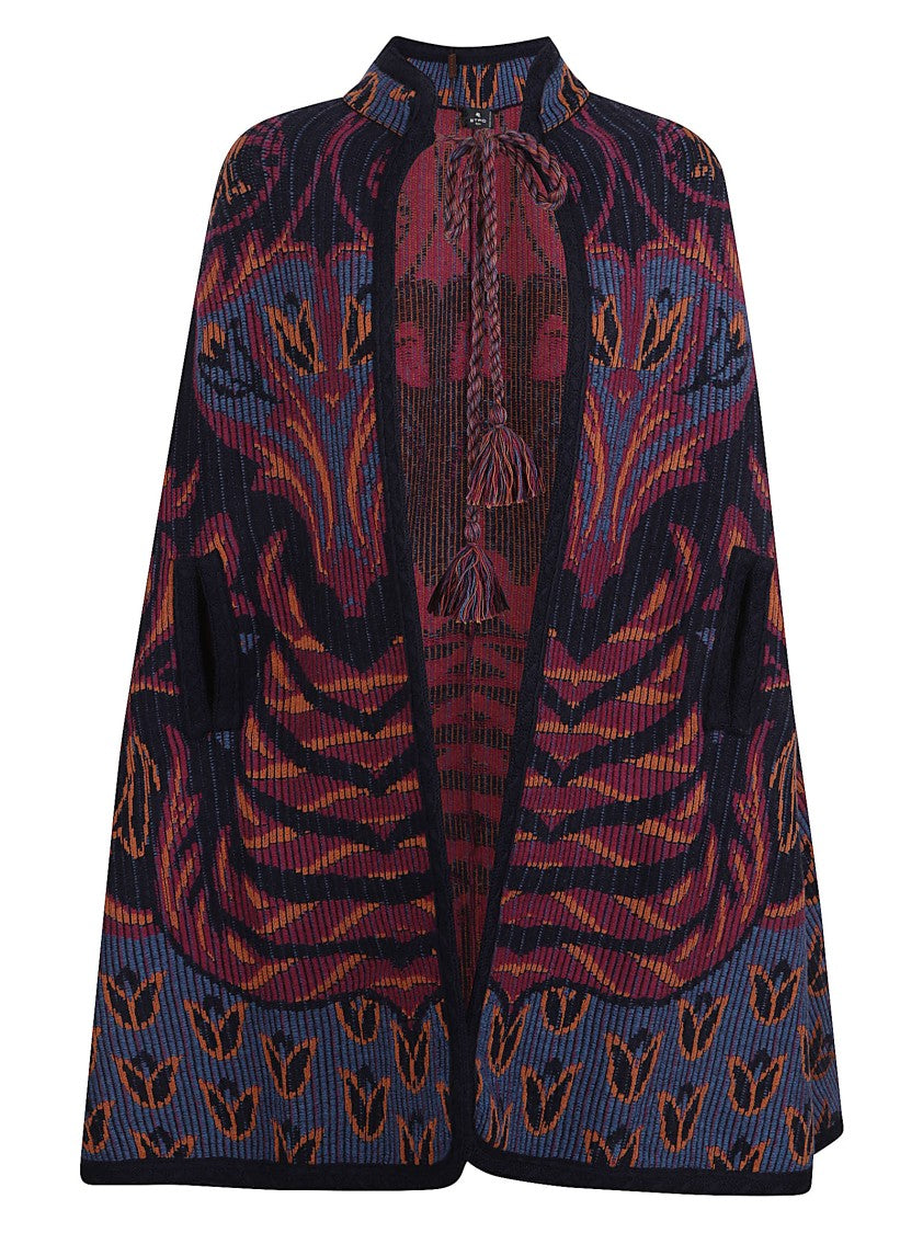 Etro Multicolored Floral Jacquard Wool Blend Cape
