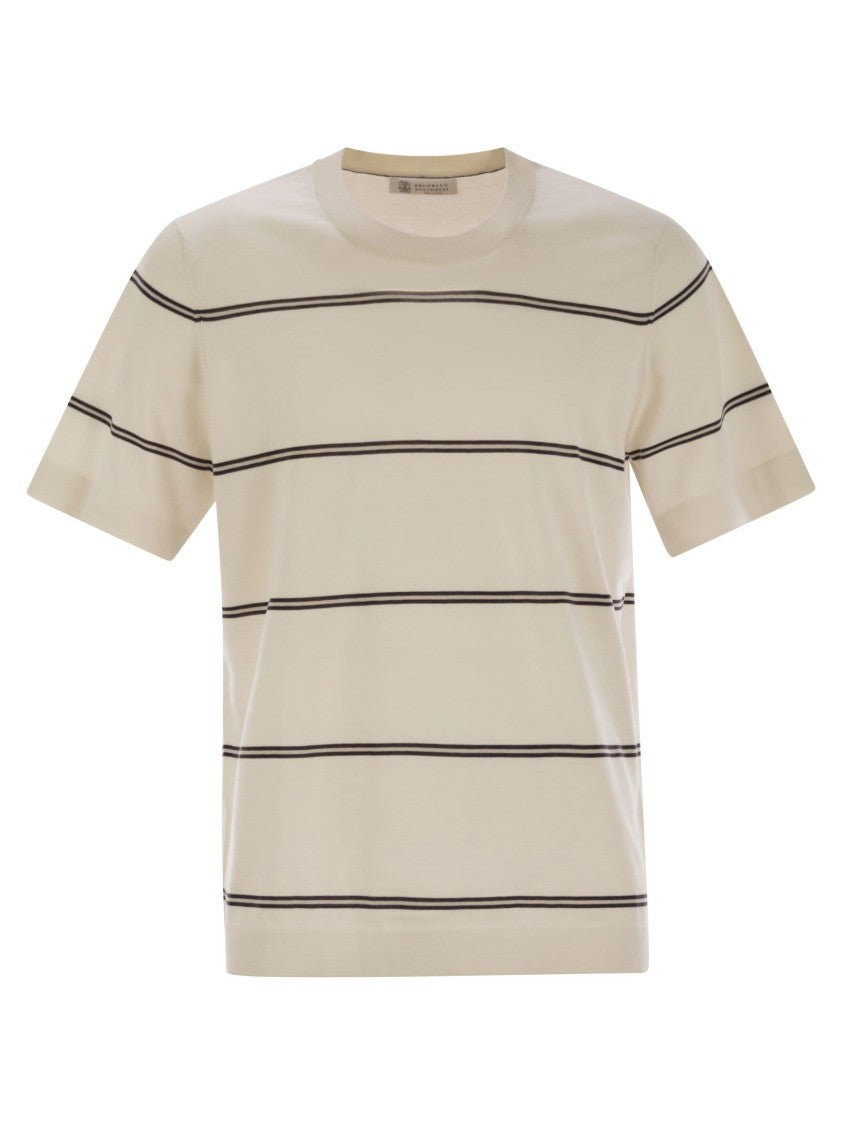 Brunello Cucinelli Lightweight Striped Cotton Knit T-Shirt