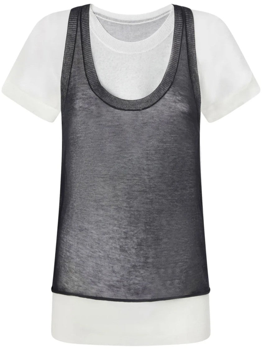 Pinko Layered Short Sleeve T-Shirt With Sheer