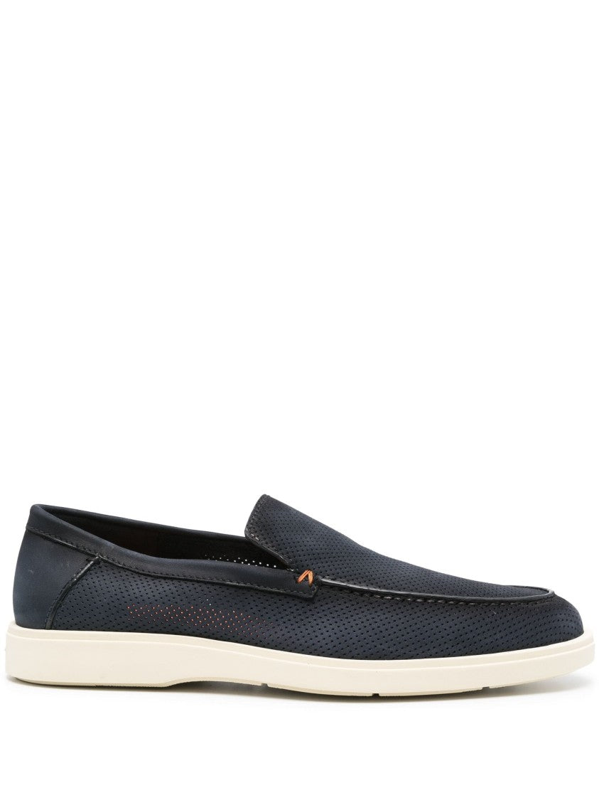 Santoni Textured Cow Leather Loafers With Rubber Sole