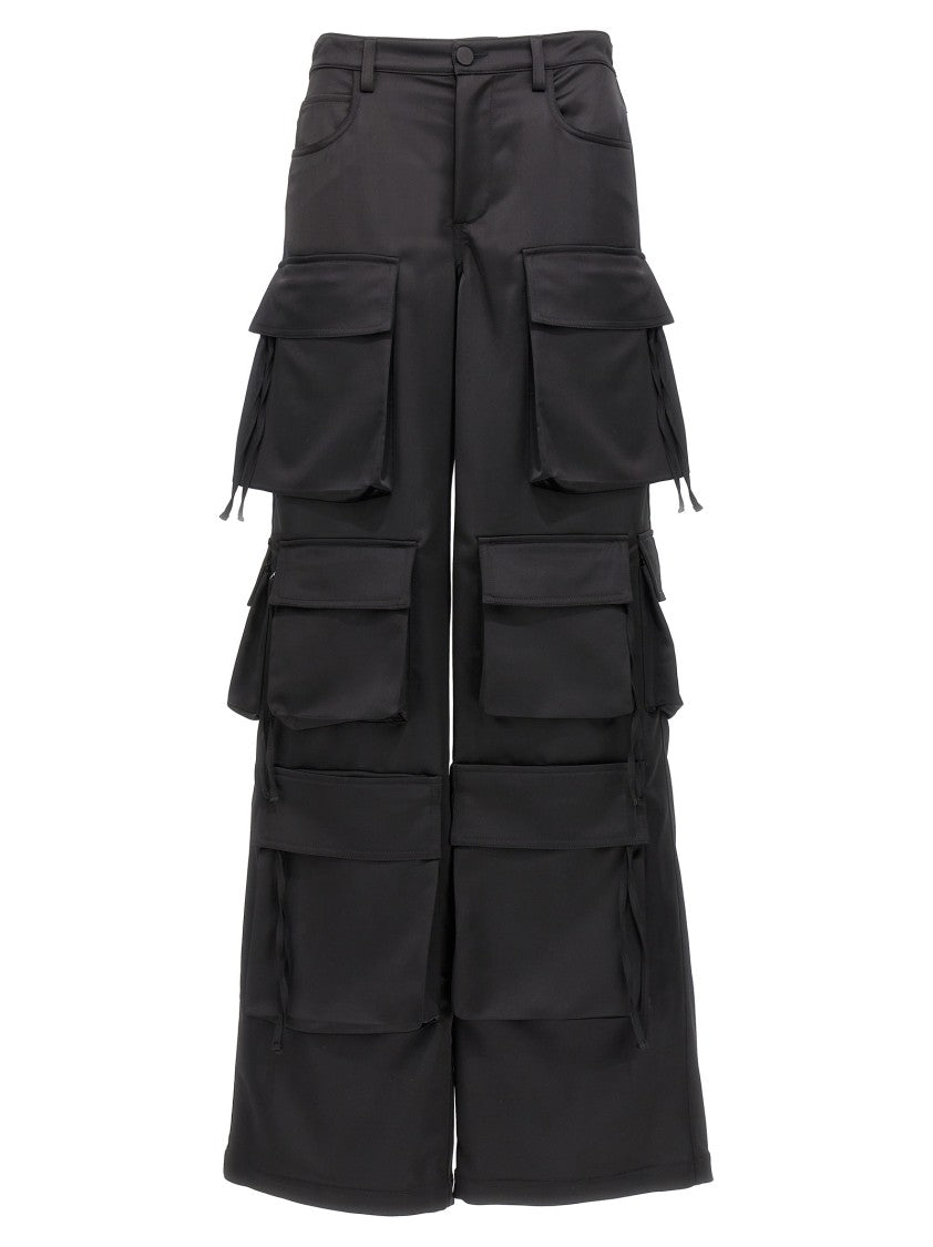Giuseppe Di Morabito Wide-Leg Black Satin Cargo Pants