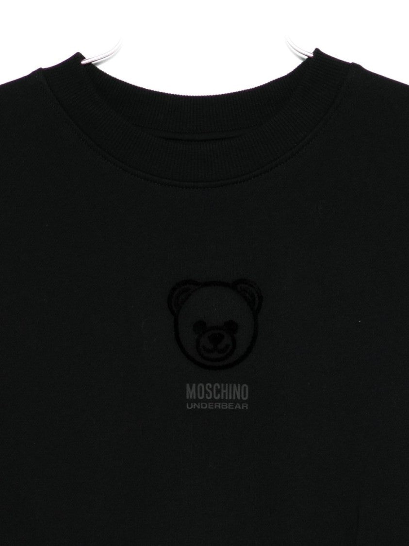 Moschino Relaxed Fit Black Cotton Sweatshirt With Embroidered Logo