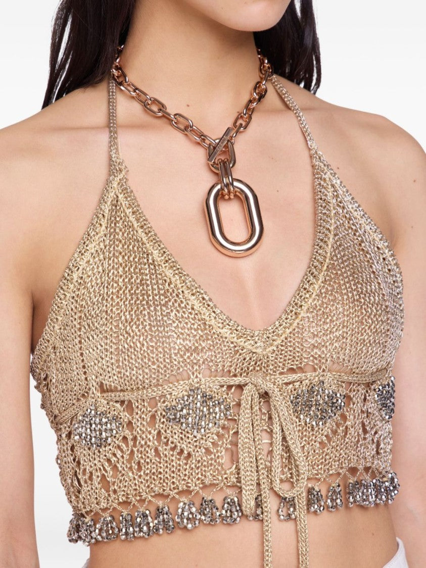 Rabanne Chain Necklace With Oval Pendant In Rose Gold