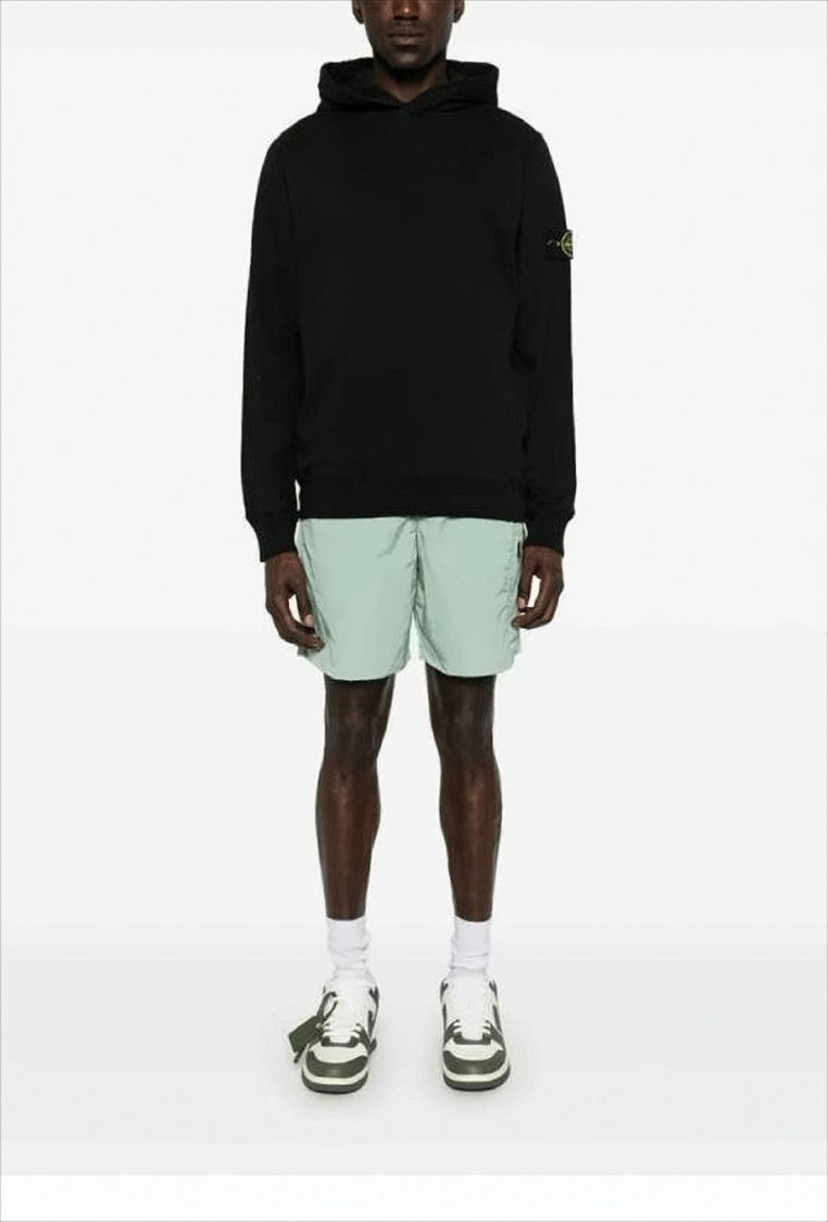 Stone Island Minimalist Black Hoodie With Distinctive Patch Logo
