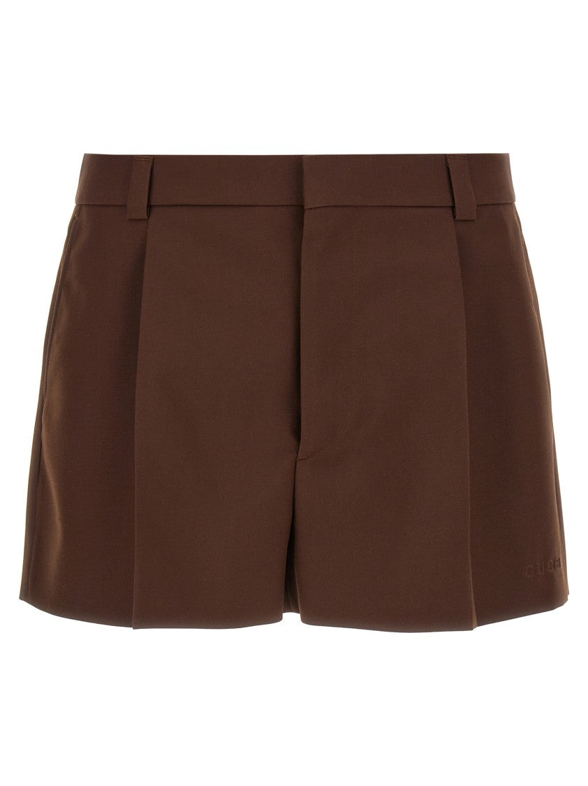 Gucci Tailored Wool Twill Shorts With Embossed Logo Detail