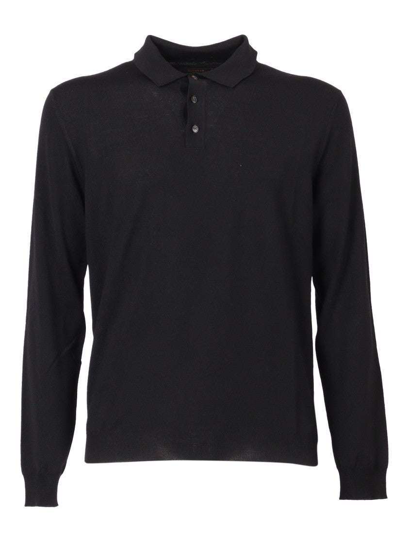Slowear Zanone Long-Sleeve Polo Shirt In Virgin Wool Blend