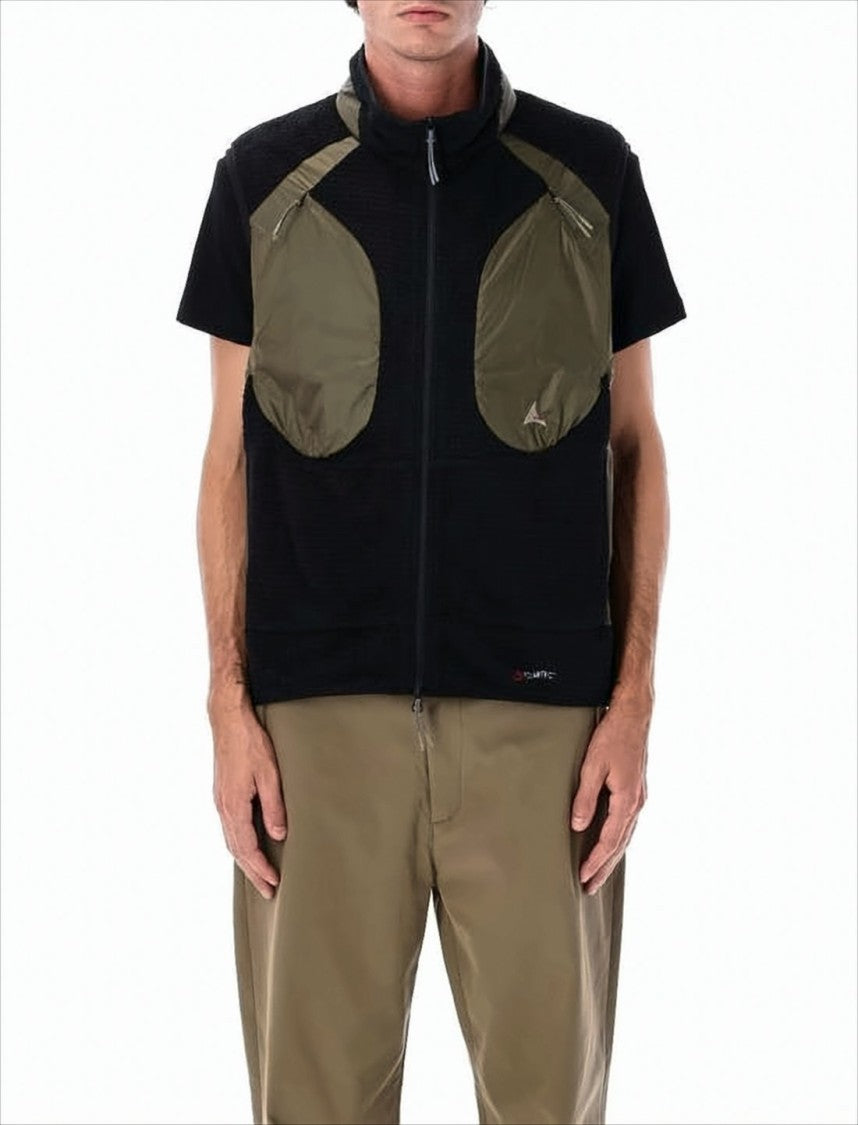 Roa Textured Black Vest With Olive Green Accents