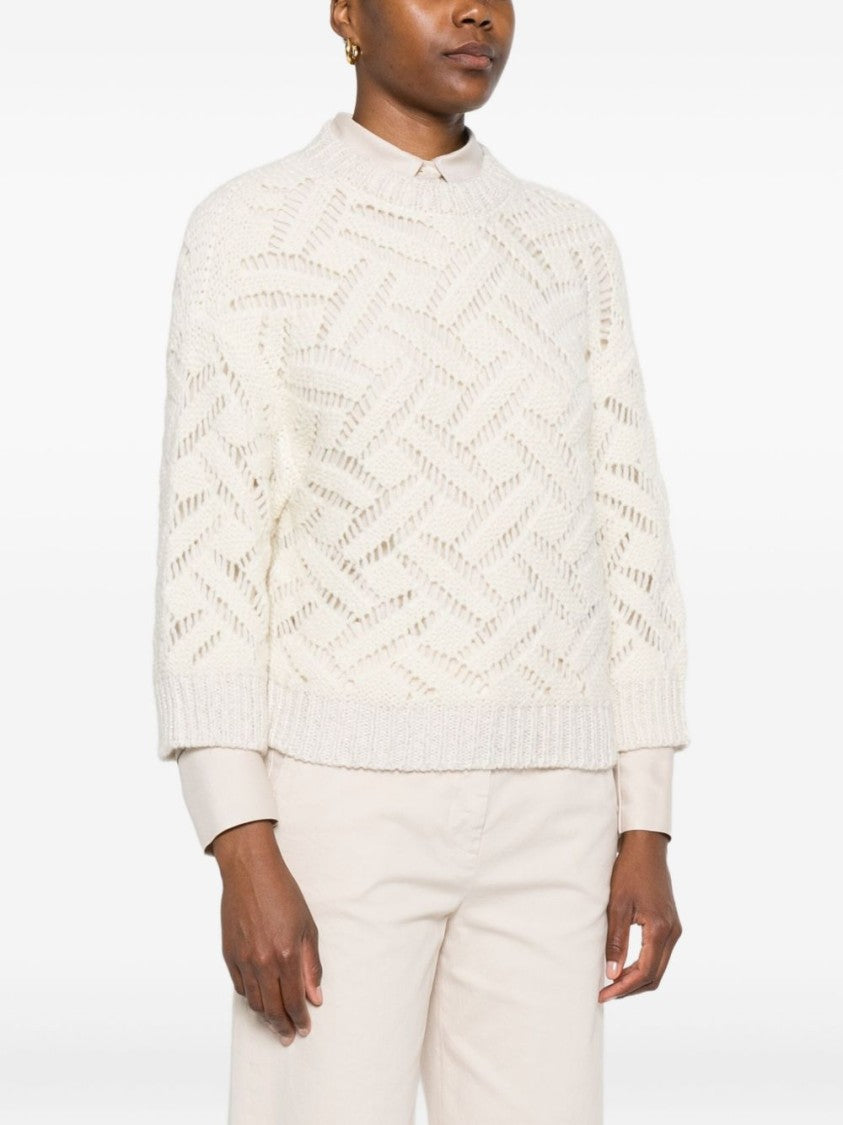 Peserico Textured White Alpaca Blend Sweater