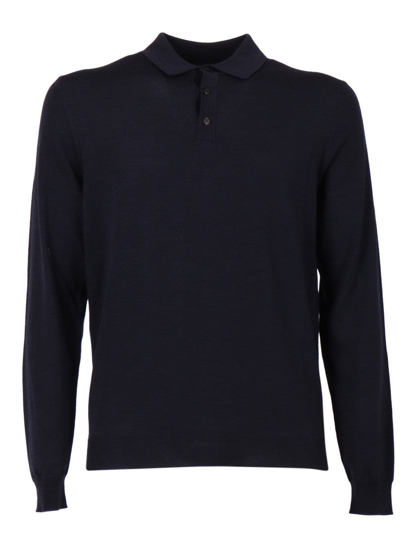 Slowear Zanone Refined Long-Sleeve Polo Shirt In Virgin Wool Blend