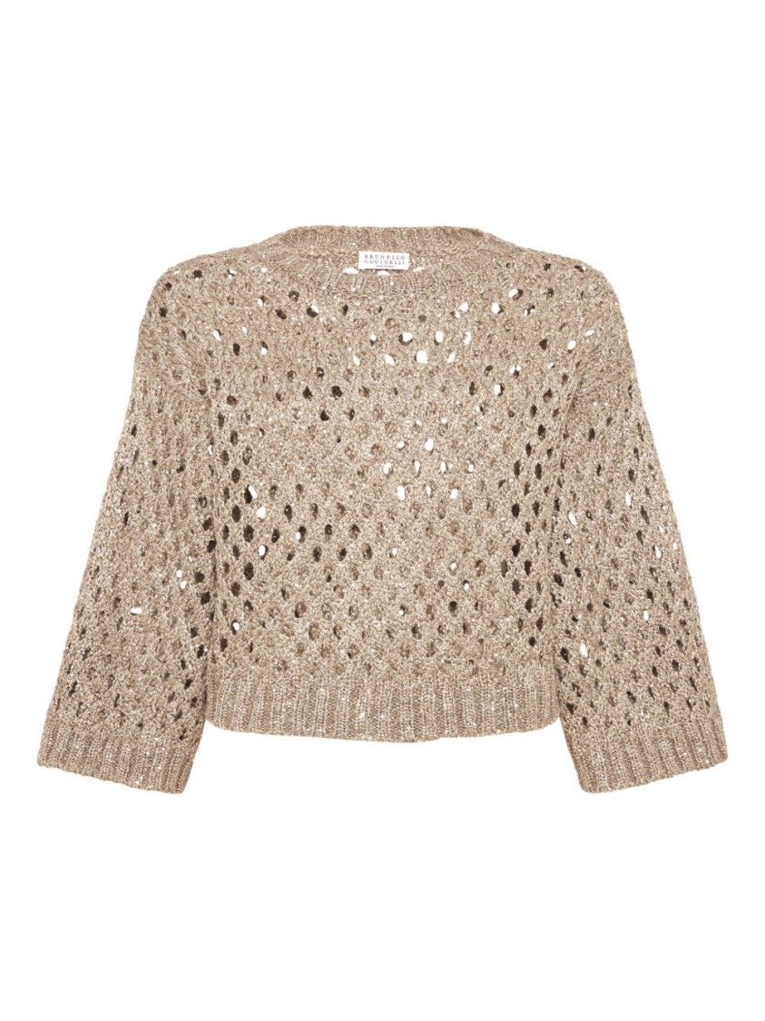 Brunello Cucinelli Open-Knit Cropped Sweater With Boxy Silhouette