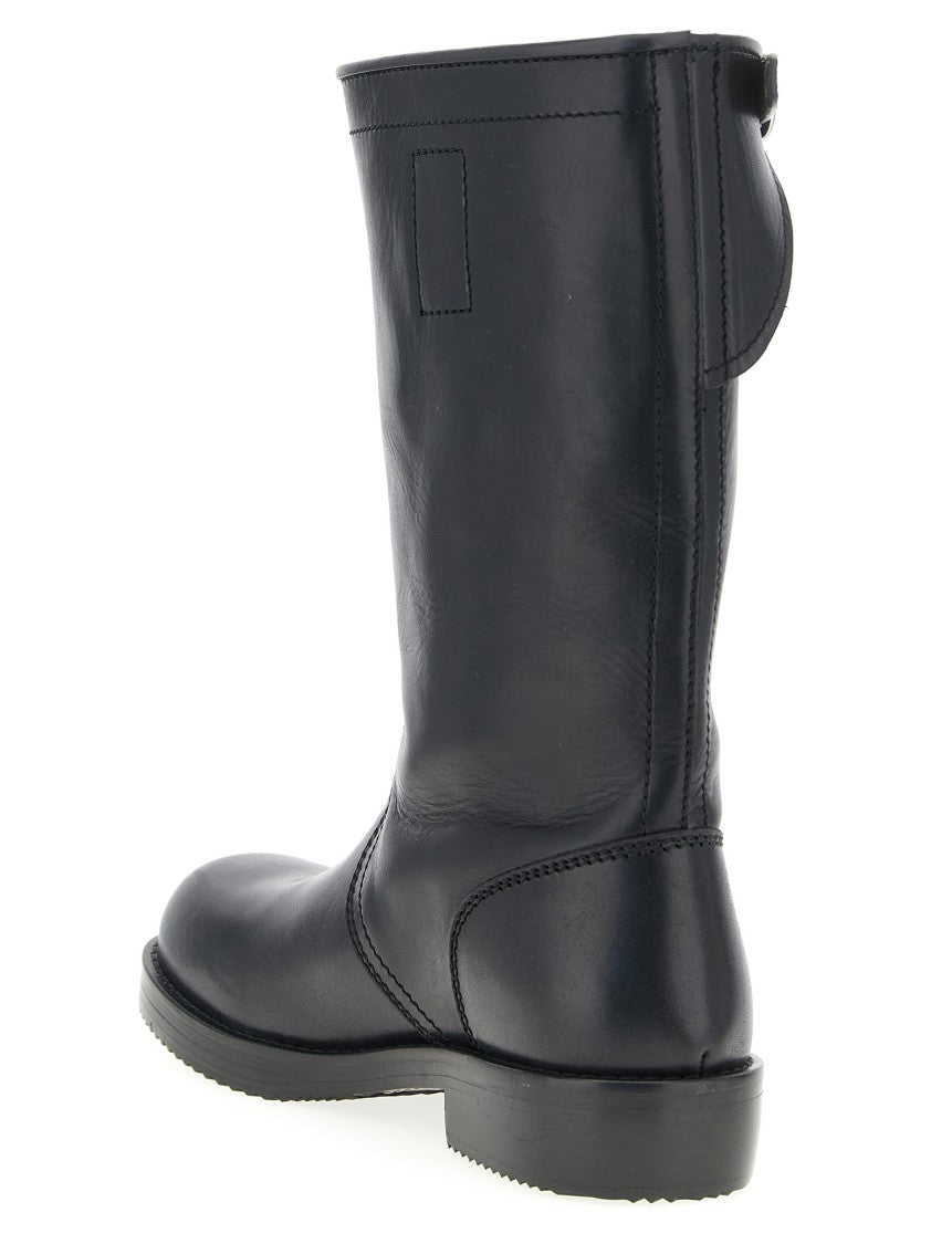 Dries Van Noten Calfskin Leather Biker Boots With Adjustable Strap