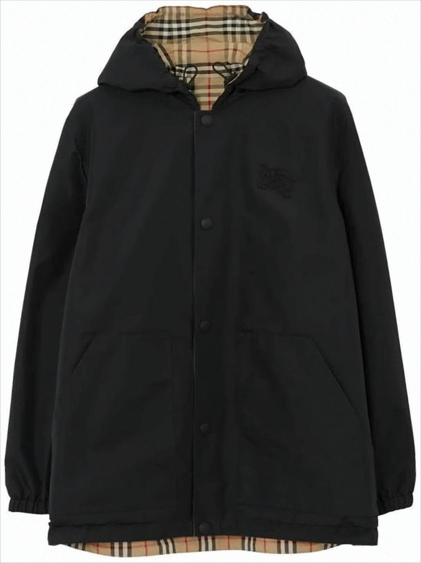 Burberry Hooded Plaid Jacket With Button Closure