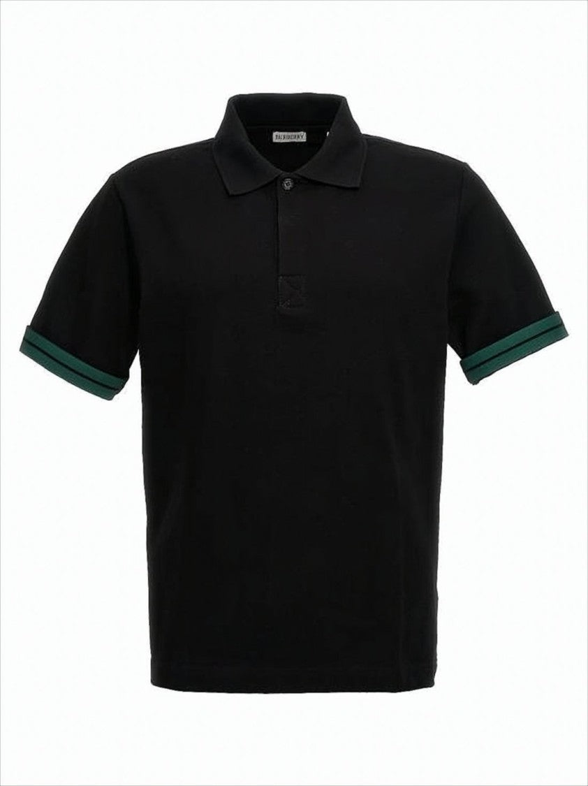 Burberry Classic Black Polo Shirt With Contrasting Stripe Details