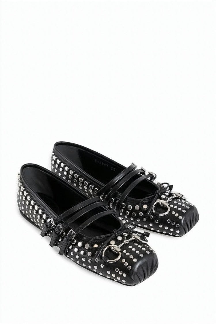 Gucci Studded Black Leather Flats