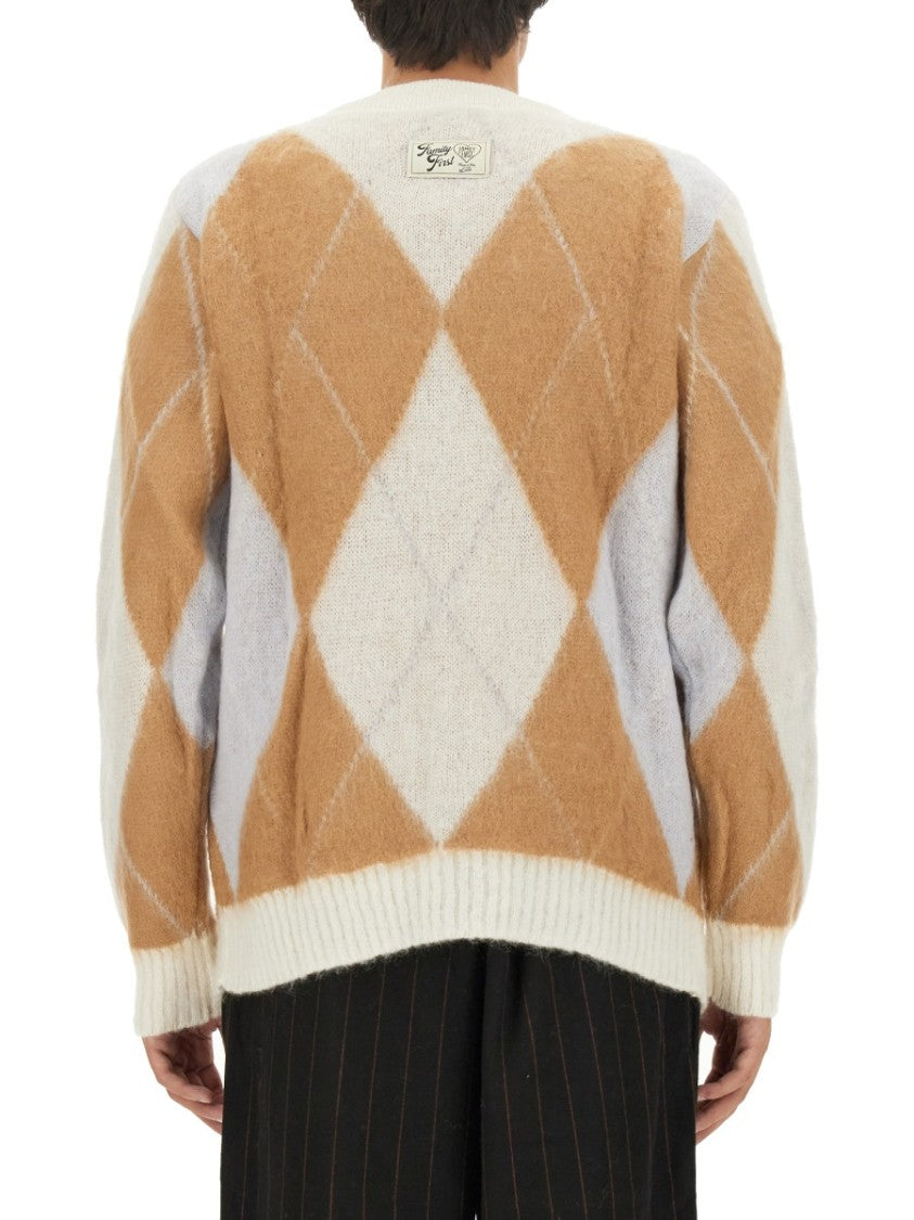 Family First V-Neck Cardigan With Argyle Pattern