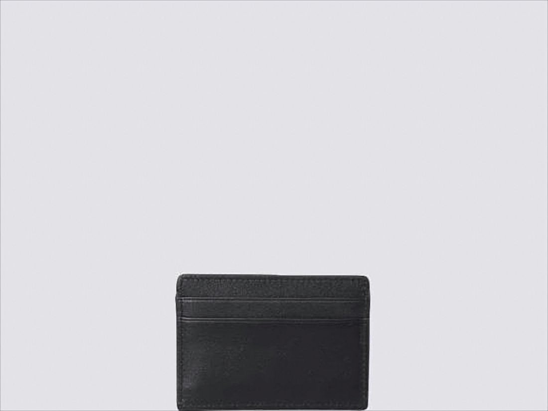 Versace Sleek Black Leather Card Wallet With Gold Emblem